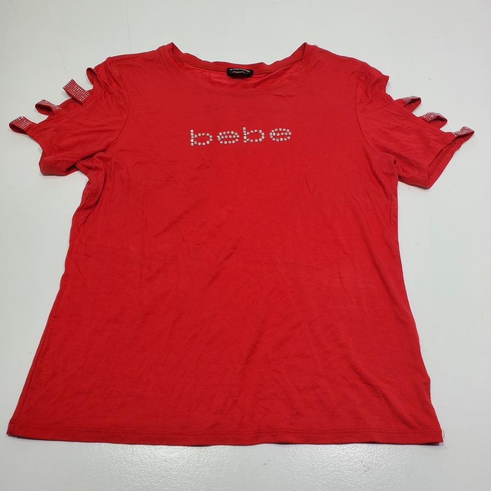 Bebe‎ Vintage Women Top Size XL Cold Rhinestone Shoulders Lightweight Red Y2K